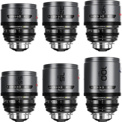 DZOFilm Pavo 2x anamorphic 6-lens set 28/32/40/55/75/100mm T2.1 -T2.4 (100mm) Neutral Coating- PL&EF mount (Imperial) - in case