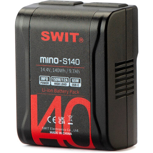 SWIT MINO-S140140Wh pocket V-mount battery, 150W/12A load, 1x D‑tap (charge), USB-A, USB-C, LED display