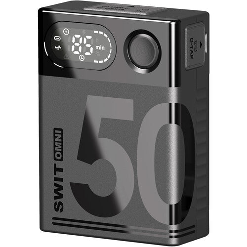 SWIT OMNI-50S50Wh pocket V-mount battery, 100W/8A load, D‑tap, 65W USB-C, USB-A, barrel, LED display