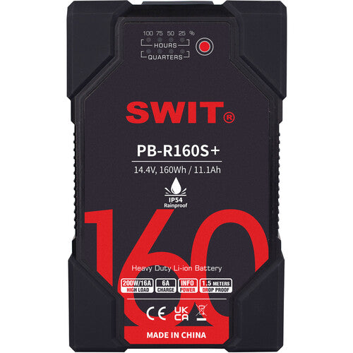 SWIT PB-R160S+160Wh IP54 rugged V-mount battery, 14.4V, 200W/16A load, D-tap, 6A fast charge, drop-proof