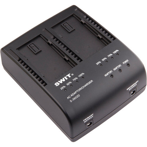 SWIT S-3602D2-ch Panasonic DV battery charger, 8.4V 1.8A per channel, DC output, LED indicators