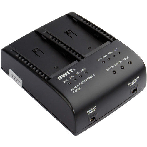 SWIT S-3602F2-ch Sony NP-F battery charger, 8.4V 2A per channel, DC output, LED indicators