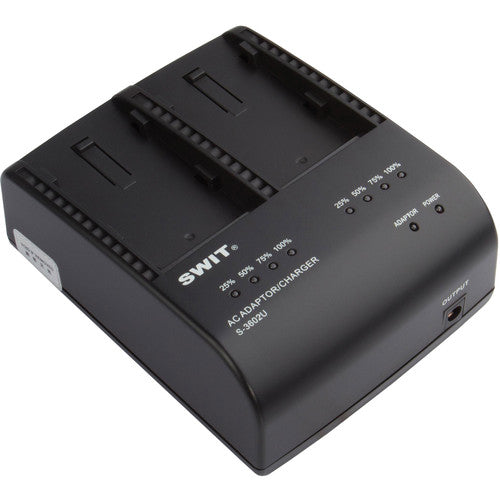 SWIT S-3602U2-ch Sony BP-U battery charger, 16.8V 1.9A per channel, 12V DC output, LED indicators