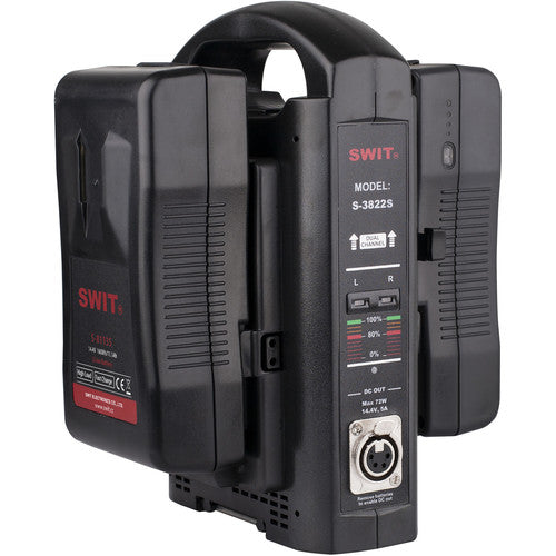 SWIT S-3822S2-ch V-mount fast charger, 16.8V, 3A per channel, LED indicators, 4-pin XLR DC output 15V/6A