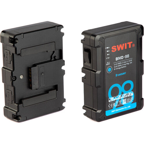 SWIT BIVO-9898Wh B-mount battery, 14.4/28.8V dual-voltage, 150W load, 2x D-tap, LED torch, 1.2m drop-proof