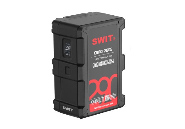 SWIT CIMO-290S290Wh V-mount battery, 14.4V, 250W load (335W peak), 2x D‑tap, USB-C 65W in/out, USB-A 18W, OLED, LED torch, 1.2m drop‑proof
