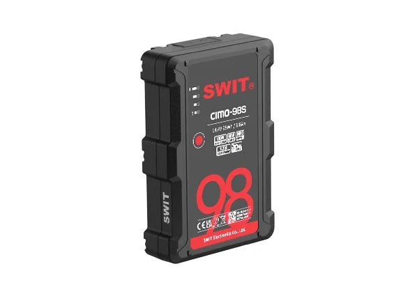 SWIT CIMO-98S98Wh V-mount battery, 14.4V, 150W load (200W peak), 2x D‑tap, USB-C 65W, USB-A 18W, LED torch, 1.2m drop‑proof