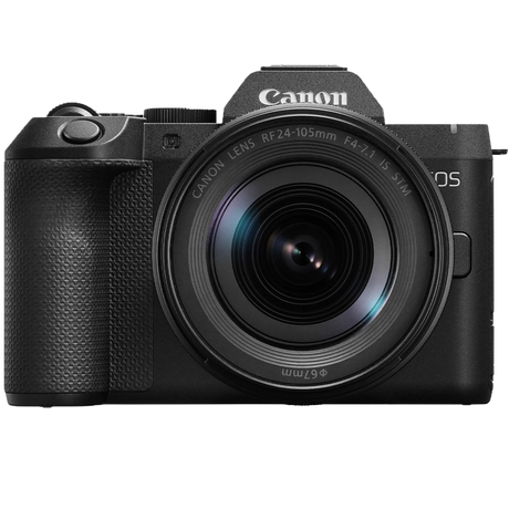 Canon EOS R8 Mark II with RF 24-105mm lens, angled view