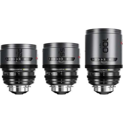 DZOFilm Pavo 2x anamorphic B set 32/55/100mm T2.1 -T2.4 Neutral Coating- PL&EF mount (Imperial) - in case
