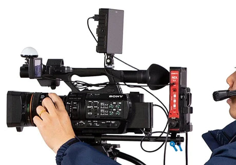 SWIT EC-N200-4KNDI® encoder/decoder with SDI/HDMI, intercom, TALLY, PoE, 15mm rod mount, and camera power via D-tap or Pole-tap.