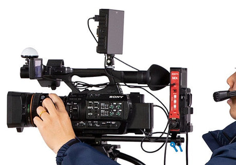 SWIT EC-N200NDI® encoder/decoder with SDI/HDMI, intercom, TALLY, PoE, 15mm rod mount, and camera power via D-tap or Pole-tap.