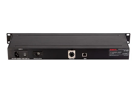 SWIT ET-N80NDI® intercom panel with LAN, headset/mic I/O, 3rd-party integration, camera binding, web config, and 1RU rack mount.