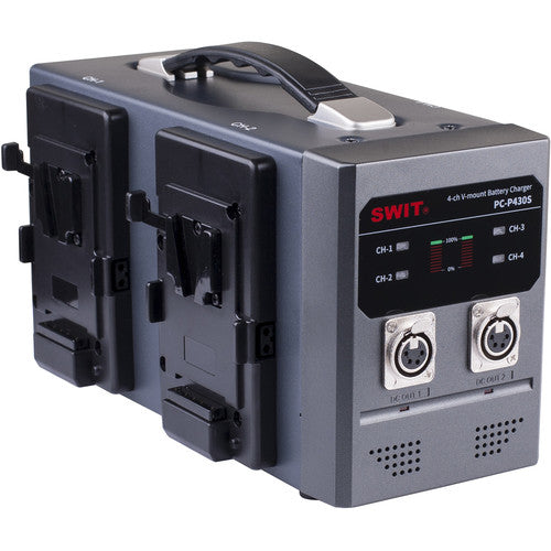 SWIT PC-P430S4-ch V-mount battery charger, 16. V, 3 A per channel, LED indicators, XLR DC output