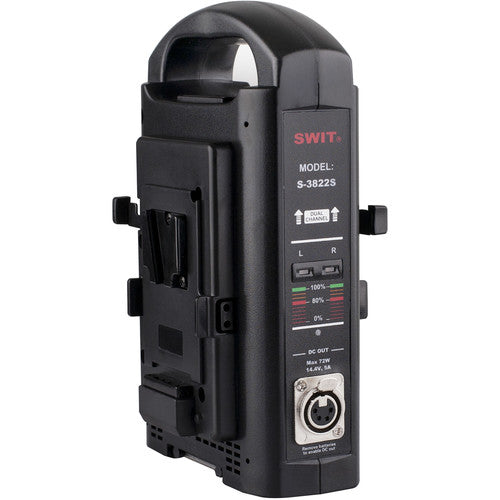 SWIT S-3822S2-ch V-mount fast charger, 16.8V, 3A per channel, LED indicators, 4-pin XLR DC output 15V/6A