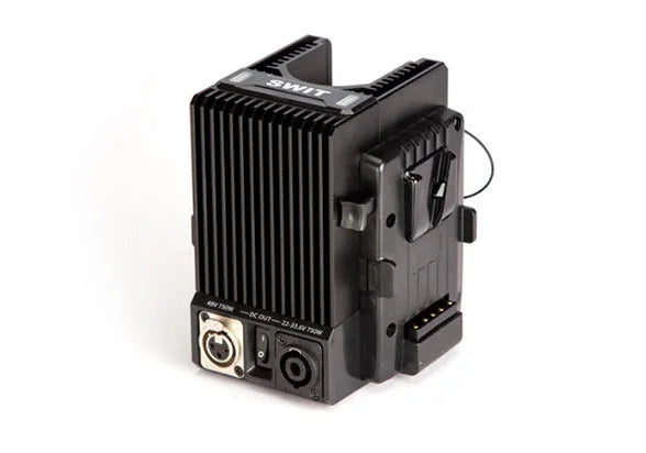 SWIT TD-R230S48V 750W light-stand power adaptor, 2 high-voltage V-mount batteries, dual XLR and SpeakON outputs, balanced and mountable