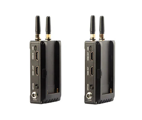 SWIT CURVE500+5.1–5.9GHz wireless HDMI system, 150m range, USB capture, DFS compliant, encrypted, multi-pair support.