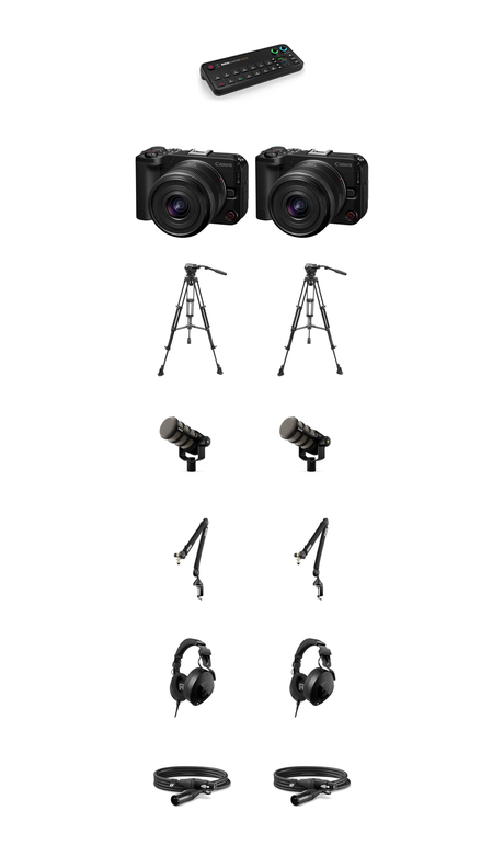 Canon EOS R50 V 2-Camera Live Podcast Bundle kit contents