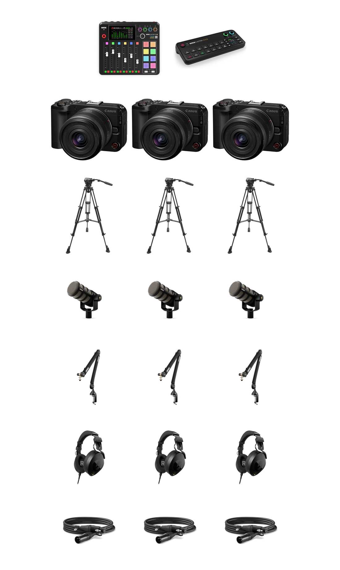 Canon EOS R50 V 3-Camera Live Podcast Bundle kit contents