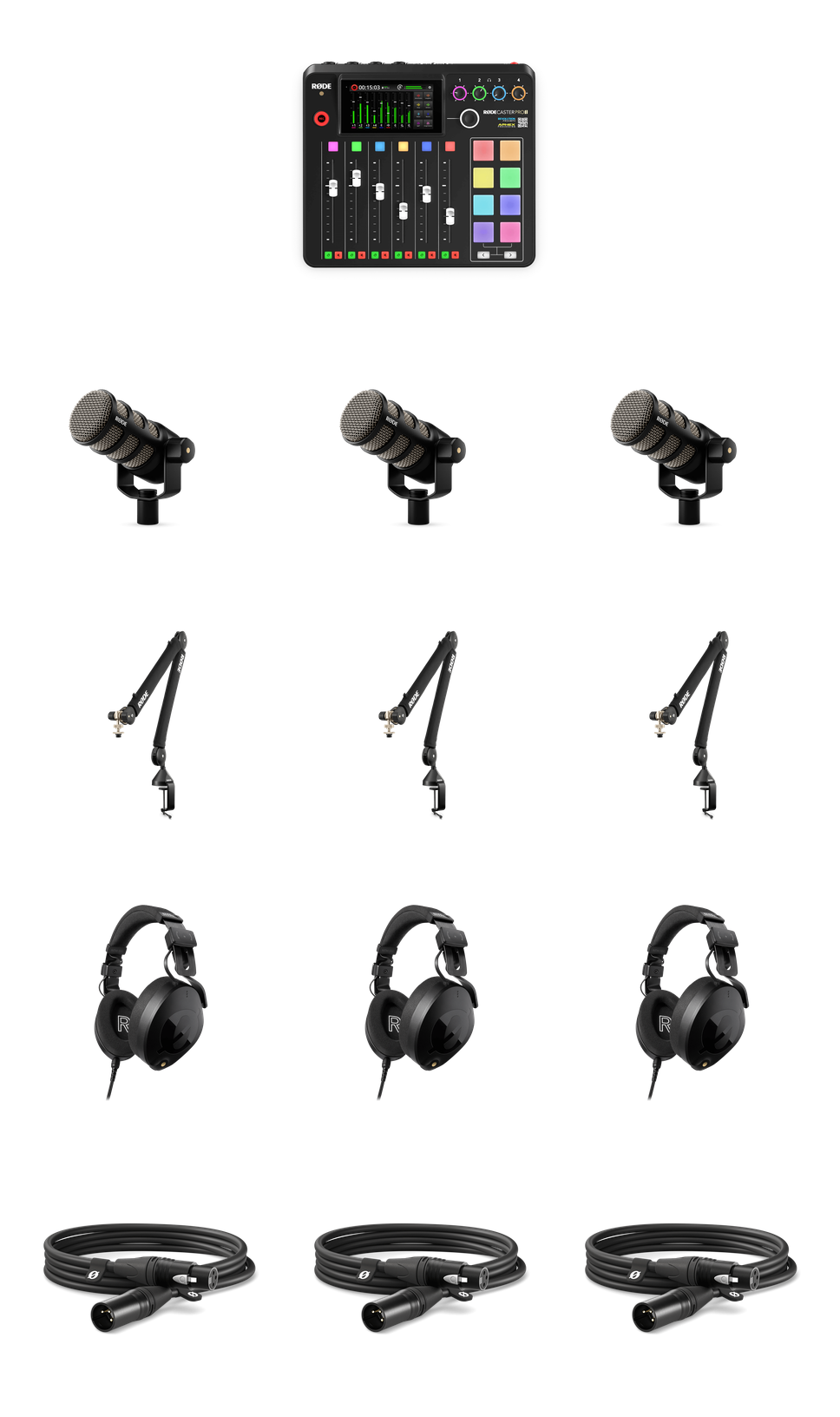 RODE Trio Podcast Package kit contents